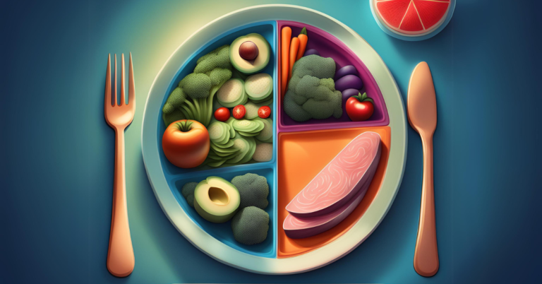 My experience with veganism. Split image depicting a vegan diet with fresh vegetables and fruits on one side, and an omnivore diet with fish, eggs, and lean meats on the other, highlighting the contrast between the two dietary choices.